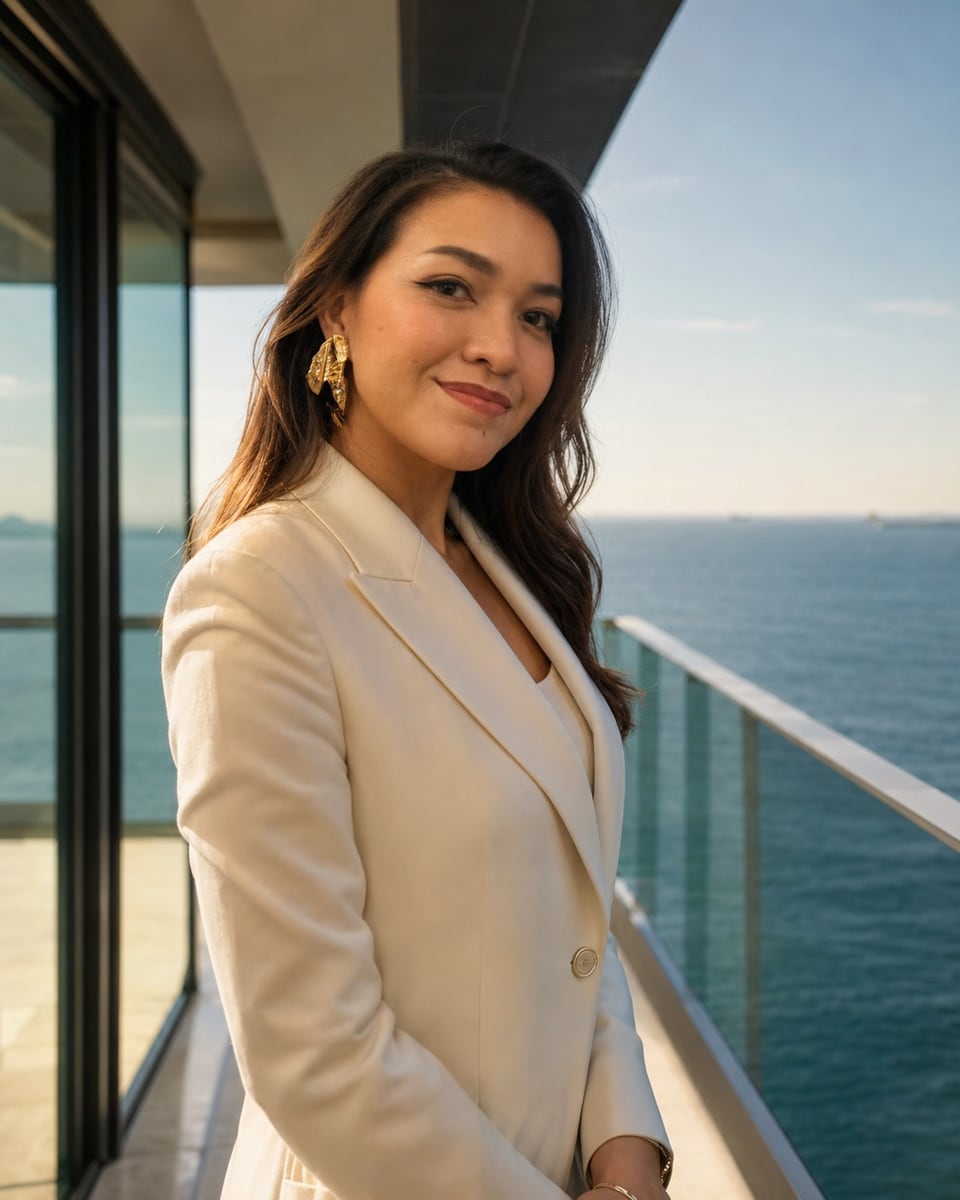 Theavy Chea, Managing Director of MFC Invest, on a sea-view terrace overlooking the Gulf of Thailand at Sihanoukville, Cambodia